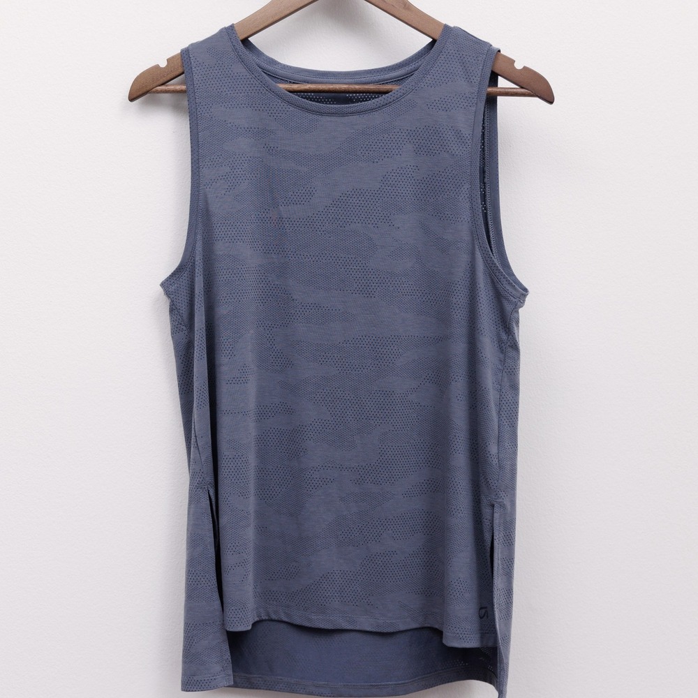 GapFit Breathe Womens Gray Blue Camo Jacquard Mesh Performance Tank Top Small